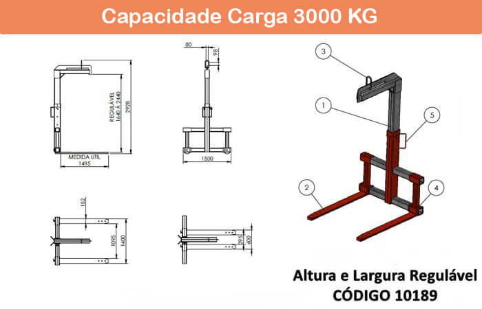 Garfo Paleteiro Regulável 10189